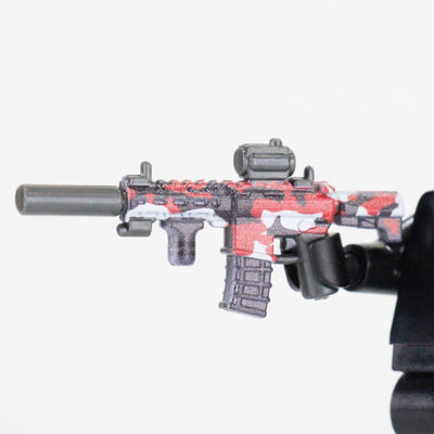 Red Camo Printed SBR Rifle – custom LEGO-compatible minifigure item by BrickTactical