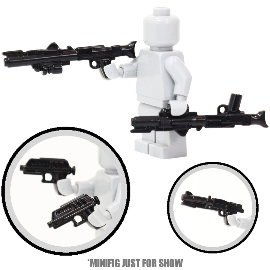Custom sci-fi blaster from the Blaster Pack held by a minifigure