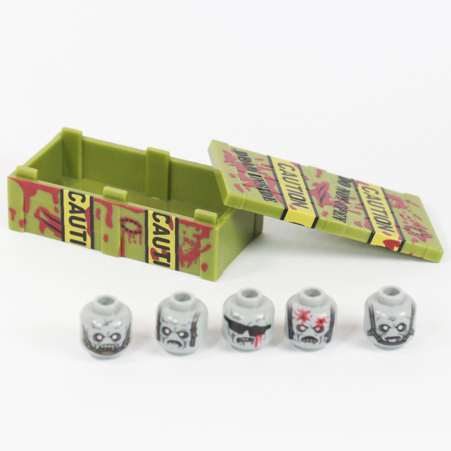 Zombie Head Crate in Olive Green by BrickTactical with 5 random zombie heads
