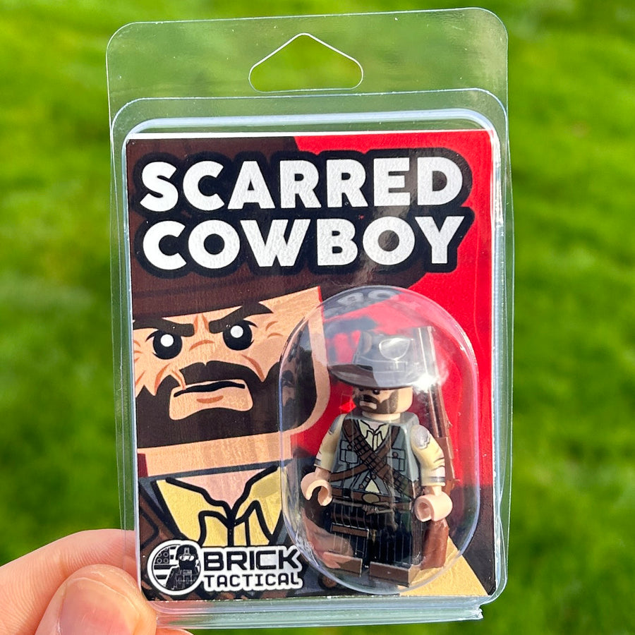 Scarred Cowboy – custom LEGO-compatible minifigure item by BrickTactical, alternate view