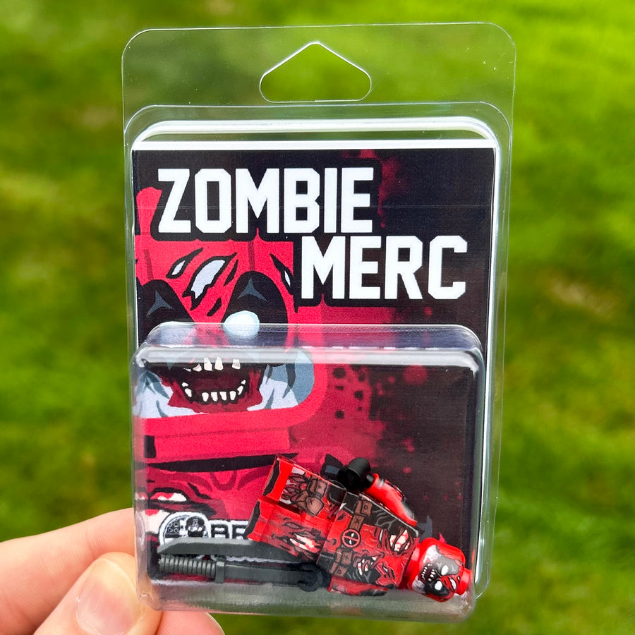 Zombie Merc custom LEGO minifigure by BrickTactical in collector blister card packaging