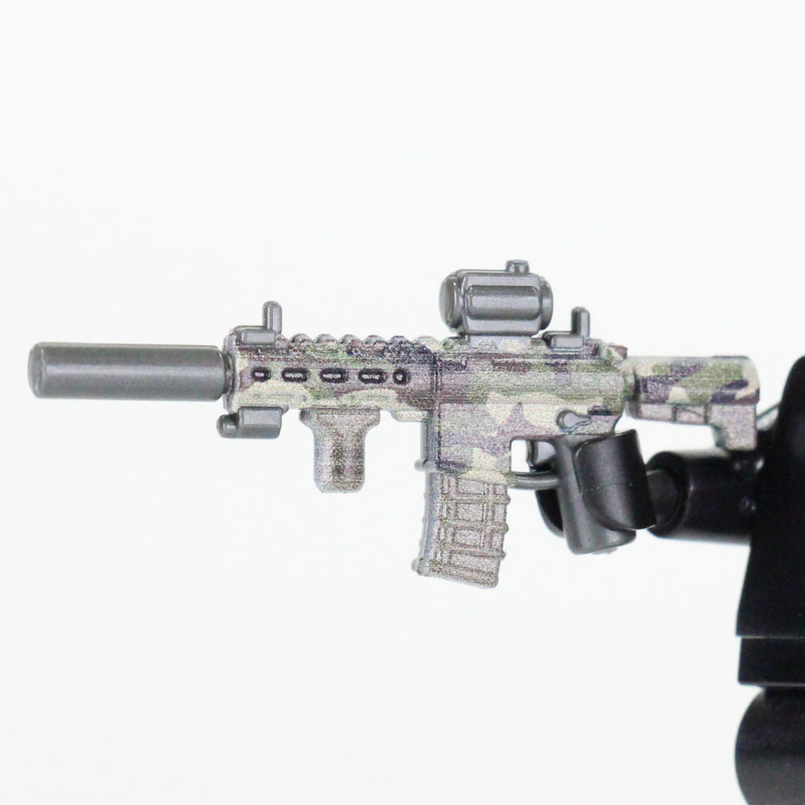 Woodland Camo Printed SBR Rifle – custom LEGO-compatible minifigure item by BrickTactical