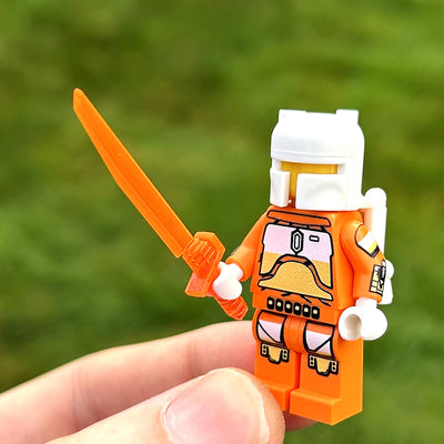 Pumpkin Bounty Hunter custom LEGO minifigure by BrickTactical with orange saber