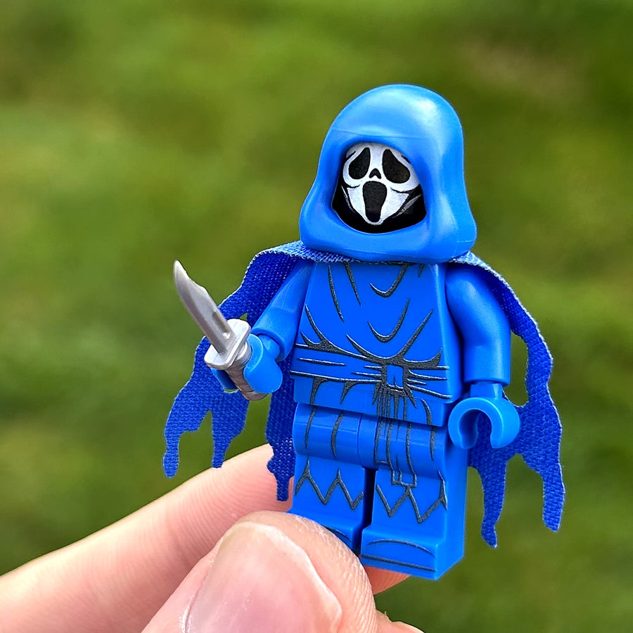 SCREAMFACE (Blue) custom LEGO minifigure by BrickTactical with knife