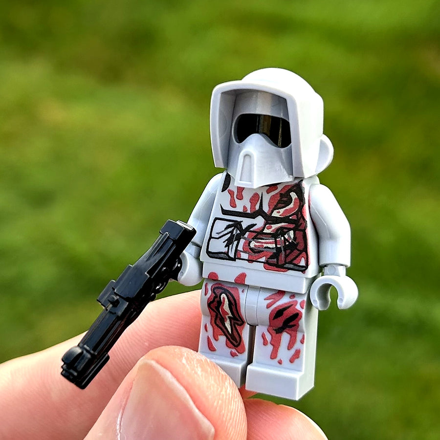 Zombie Scout custom LEGO minifigure by BrickTactical, front view with blaster