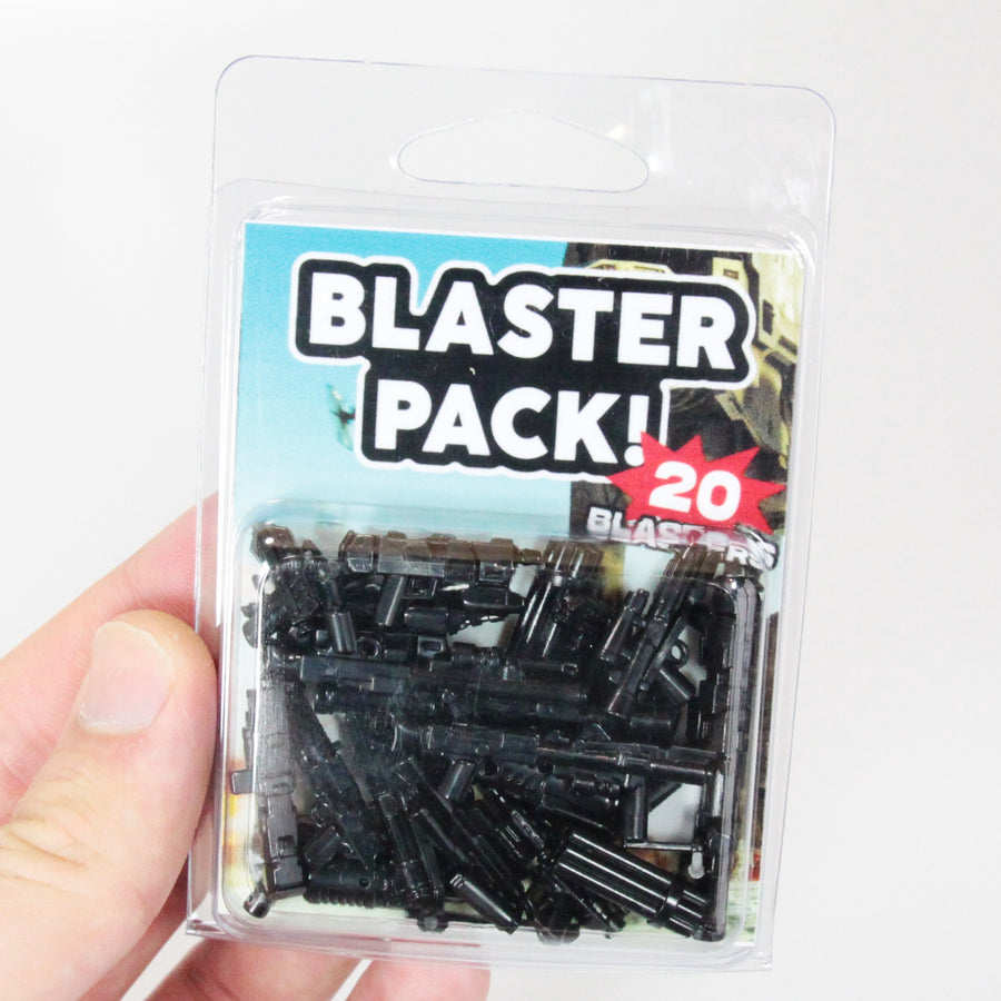 20-piece custom minifigure blaster pack laid out